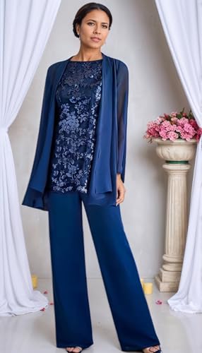 3 Pieces Mother of The Bride Pant Suits with Jacket Sequin Lace Formal Dress Outfits for Women Wedding Guest4