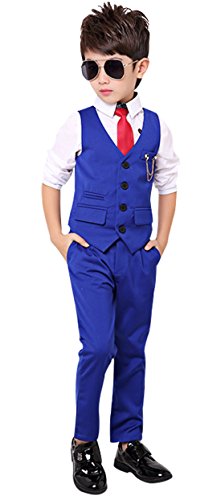 Big Boys Tuxedo Suit Set 2 Pieces Texture Formal Blue Suit Set for Wedding Party with Waitcoat Pants 10 150