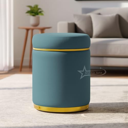 Image of Ottoman Stool for the Living Room Ottoman Pouffes for Sitting, Puffy Stool for Living Room Dressing Table Stool Aqua