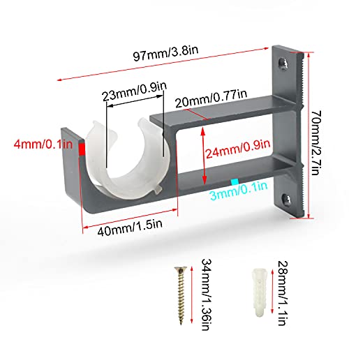 LERANXIN 2 Pezzi di Staffa per Bastone per Tende, Silver Grey Staffa per Aste per Tende, Asta Armadio Supporto in Lega di Alluminio di Alta Qualità, Adatto per Aste per Tende e Aste per Guardaroba - Image 4