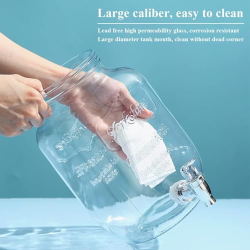 Image of 4 Liter Glass Drink Dispenser for Fridge - Dispenser with tap, Juice or Beverage Dispenser for Parties with Spigot - Serveware for BBQ, Picnic - Glass jar with tap - 4000ML