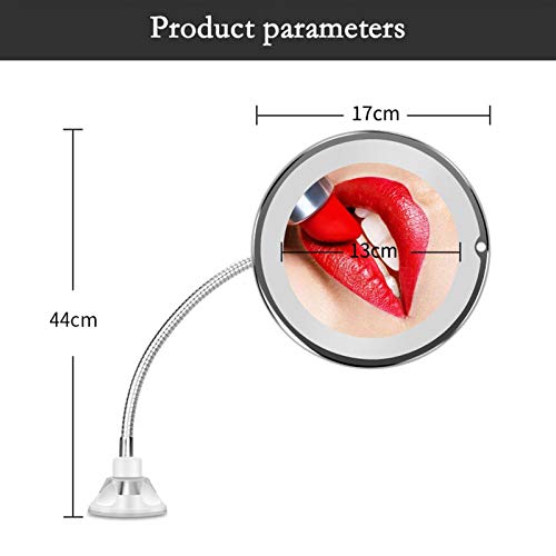 Espejo de maquillaje 10x con luz LED y cuello de cisne ajustable 4