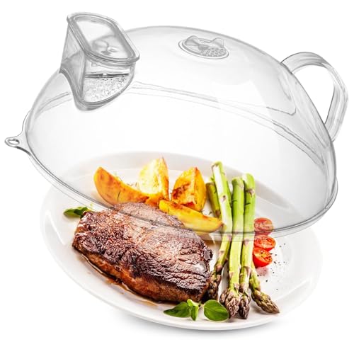 Image of WENWELL Microwave Splatter Cover with Water Steamer,Protect Food Splashes,Dish Bowl Plate Serving Lid with Handle,BPA-Free,Clear Safe Plastic,Microwave Cover for Food,10 Inch