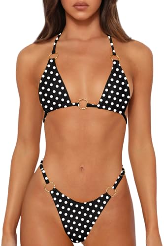 Image of MIKETAI Sexy Bikinis for Women 2 Piece Bikini Spaghetti Strap Swimsuits Solid Color Bathing Swimwear Triangle Bathing Suit