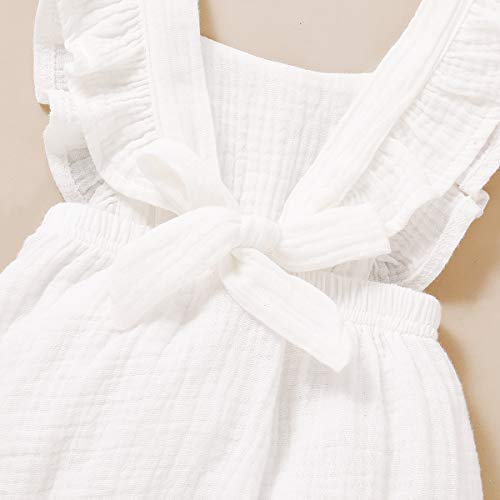 Younger Tree Toddler Baby Girl Ruffled Sleeveless Romper Casual Summer Jumpsuit Cotton Linen Clothes (Milk White, 6-12 Months) #TOP5