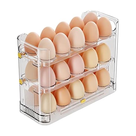 Hooshion Egg Holder for Fridge, Reversible Egg Holder for Refrigerator, 30 Clear Egg Holder for Fridge, Egg Holder for Countertop, Egg Storage and Egg Tray Cover