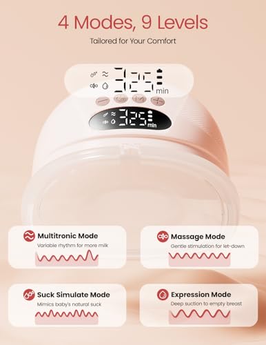 NCVI Wearable Breast Pump Hands Free, Portable Electric Breastfeeding Pump with 1500mAh Battery, Quiet Operation, Smart LED Display, 4 Modes & 9 Levels, 19/21/24mm Flanges, 2 Pack - Image 3