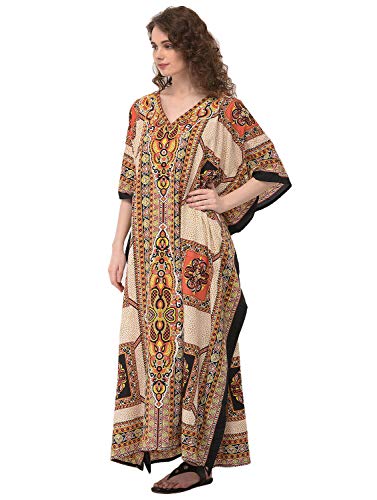Ladies Kaftans Kimono Maxi Style Dresses Geometric Printed Caftan Beach Dress Women Plus Size Evening Gown Beige #TOP2