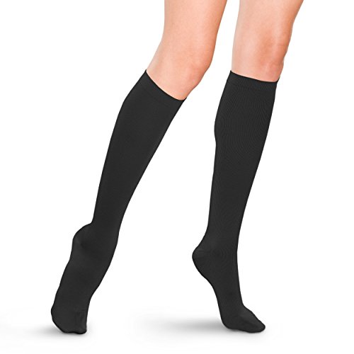 Therafirm Women's Support Trouser Socks - 20-30mmHg Moderate Compression Dress Socks (Black, Small)