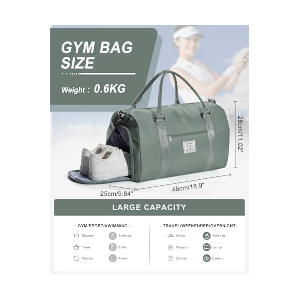 Gym Bag Womens Mens with Shoes Compartment and Wet Pocket Travel Duffel Bag for Women for Plane Sport Gym Tote Bags Swimming Yoga Waterproof Weekend Overnight Carry on Bag Hospital Holdalls - Image 2