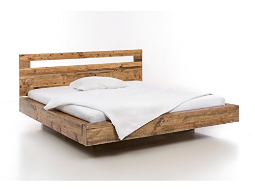 Woodkings Holz Bett 180x200 Marton Doppelbett massiv Holz Schlafzimmer Möbel Doppelbett Schwebebett rustikale Naturmöbel Echtholzmöbel (Rec. Pinie)