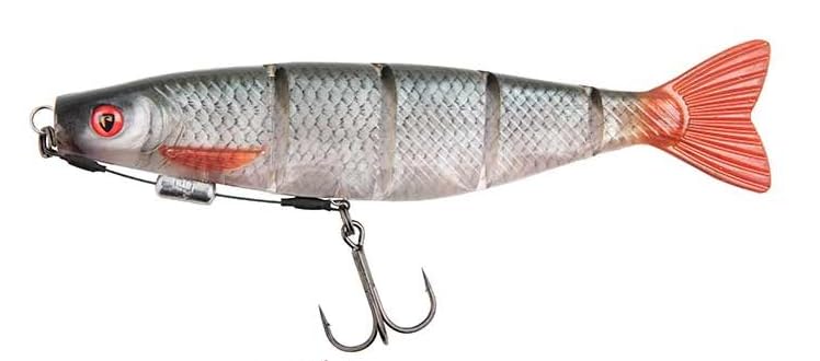 Fox Rage Ultra UV Pro Shad Jointed Loaded | 14cm 31g | Ultra Natural Roach | Pike Fishing Soft Plastic Lure | UV Colour | Ready Rigged with Weighted Harness | Proven Swimming Action | Code NRR106