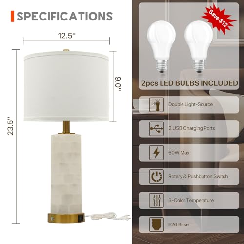 Vallerico Alabaster Table Lamps Set Of 2: 3-Color Temperatures Marble Lamp With Nightlight thumb #1