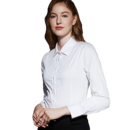 Women's Slim-Fit Button Down Shirts Stretchy Cotton Long Sleeve Work Blouse2