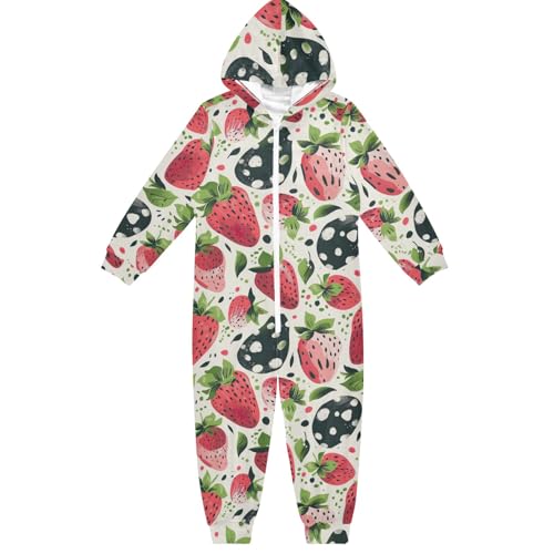 CHIFIGNO Mameluco unisex con capucha para niños, de una pieza, divertido disfraz de Navidad, Halloween, para otoño e invierno, Linda fresa rosa., 4 años