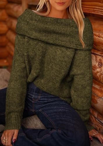 PRETTYGARDEN Women's Off The Shoulder Sweater Long Sleeve Tops 2025 Fall Loose Knit Pullover Sweaters Winter Clothes