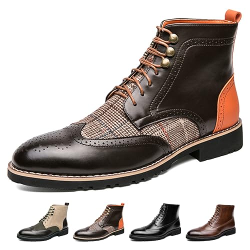 Lossarye Men's Wingtip Brogue Dress Boots,Fashion Leather High Top Lace Up Oxford Ankle Boots Business Casual Chukka Boot
