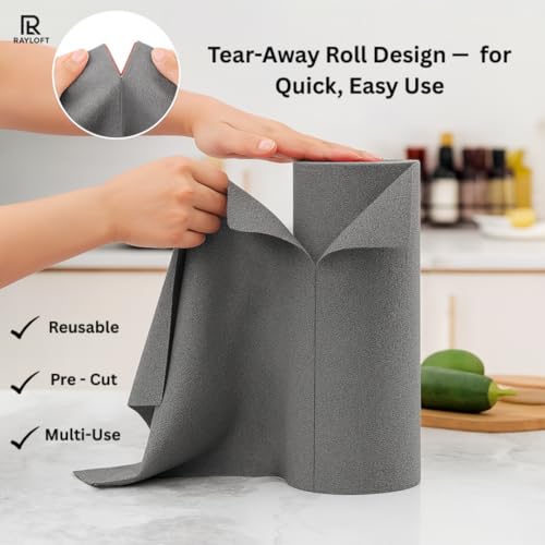 Image of Microfiber Cleaning Cloth Roll - 20 Reusable Washable Pre-Cut Towels | Tear-Away Kitchen Cleaning Cloth for Counters, Glass, Utensils, Appliances, & Home Surfaces - 25x25 cm (1 Pack Gray)