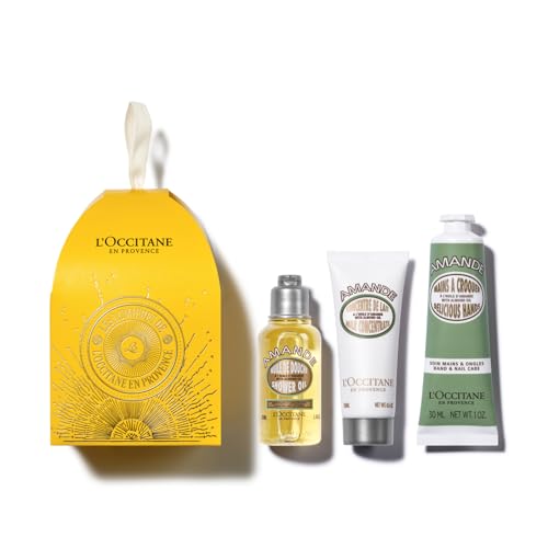 L'OCCITANE - Estuche de Navidad Casita Almendra – Aceite de Ducha, Concentrado de Leche Corporal y Crema de Manos – Fabricado en Francia