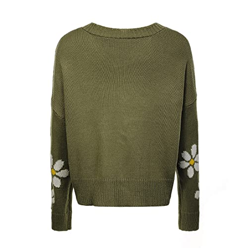 Womens Knit Sweater Cardigans Slouchy Cute Flower Graphic Daisy Button Down Knitted Sweater Coat4