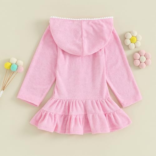 Kids Toddler Girls Swim Cover Up Zip Up Hooded Towel Terry Swimsuit Robe Pool Beach Bathing Suit Wraps Swimwear3