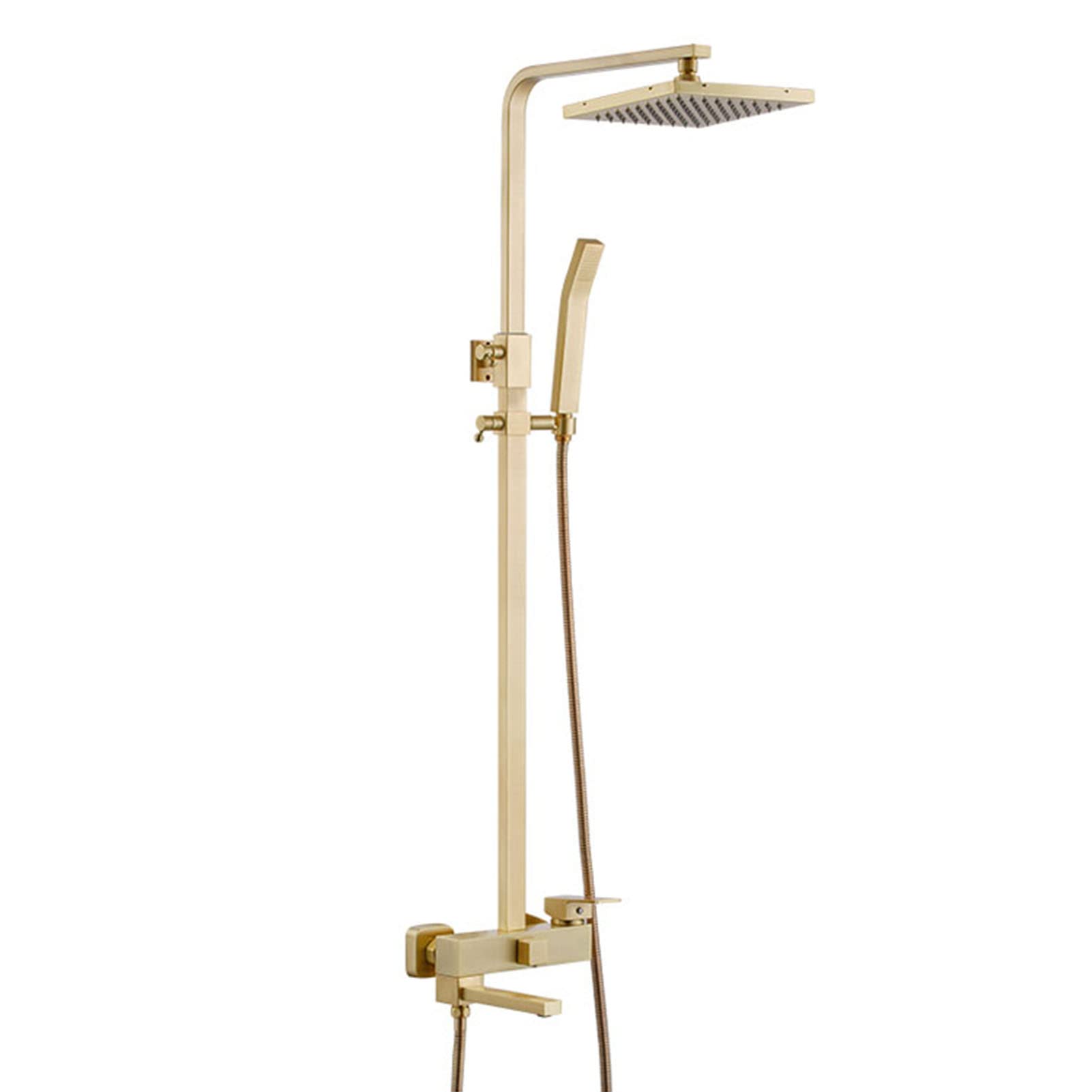 CWCQGH Brushed Gold Shower Mixer Luxury Rainfall Shower Head with Hand Shower Swivel Bath Spout Brass Bath Shower Faucet Wall Mounted