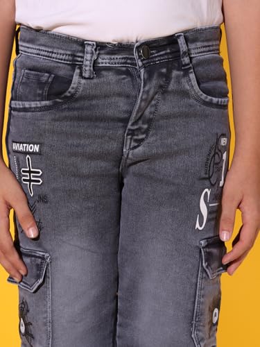 Image of Sky Heights Boy's Solid Cargo Jeans Mid Rise Regular Fit