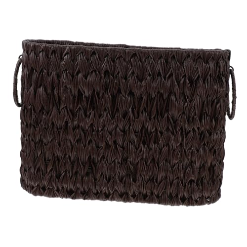 SOLUSTRE Woven Decorative Storage Basket with Dual Handles for Magazines Sundries and Toys Versatile Organizer for Living Room Bedroom Office Elegant Rattan Style Home Decor