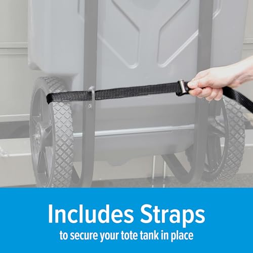 Image of Camco Rhino RV Bumper Mount Tote Tank Holder - Features a Powder-Coated Steel Construction, Heavy-Duty Straps, and Fits Both 4-inch and 4-1 /2-inch Bumpers (39010) | Powder-coated steel frame, zinc-coated hardware, 2 polyester cam straps, holds 15, 21, 28 and 36 gallon portable waste tanks