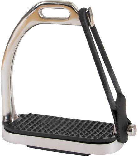 equi-deluxe 53618025 Stirrups with Safety Rubber Band, Stainless Steel, Side Rubber Ring, 11.5 cm, Suitable for Women and Children