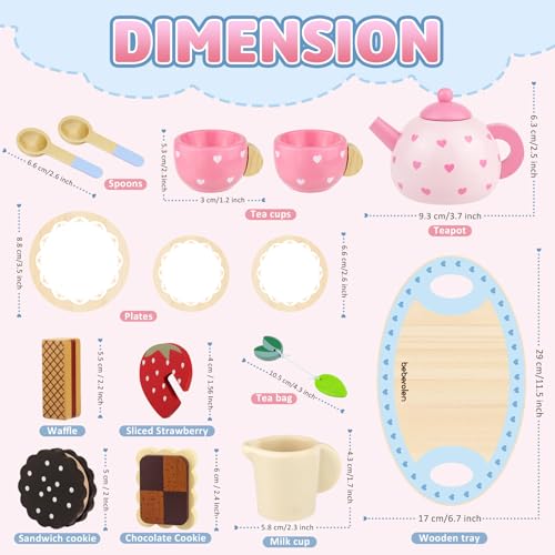 Image of Wooden Tea Set for Little Girls Birthday Gift 3 4 5 Year Old Princess Toys | Play Food Sets for Kids Kitchen Party Pretend Play Toddlers