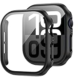 JZK 2 Pack Case with Tempered Glass Screen Protector for Apple Watch Series 11(2025) Series 10 46mm,Slim Guard Bumper Hard PC Protective Cover for iWatch 11/10 46mm Accessories,Black