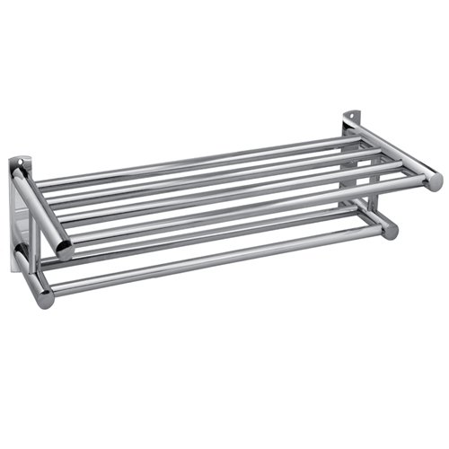Accessotech Double Chrome Wall Mounted Bathroom Towel Rail Holder Storage Rack Shelf Bar
