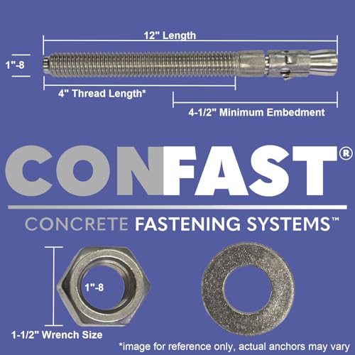 Image of CONFAST 1 inch x 12 inch Wedge Anchor Zinc Plated (Box of 5)