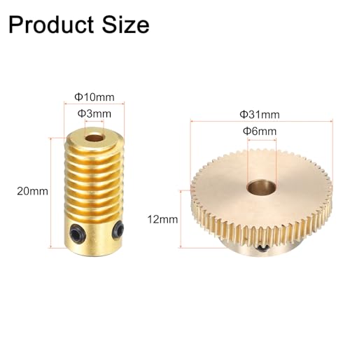 QUARKZMAN Worm Gear Set - 0,5 Modul 60:1 Reduktionsrate 3mm Lochdurchmesser Getriebewelle und 6mm Lochdurchmesser Zahnrad 60T Antriebsgetriebe (Messing)