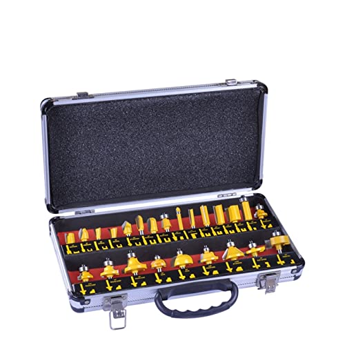 JUN-STORE 24pcs 1 / 4inch Shank 6.35mm Set de bits de bits de enrutador Recto Tungsteno Carburo de Madera Cortador de Cortador de Madera Formación de la Caja de la Caja de fresado SENMIA