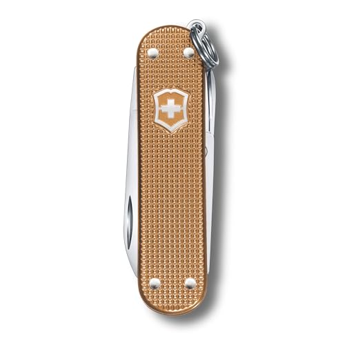 Image of Victorinox Classic SD Alox Swiss Army Knife, Compact, 5 Functions, Swiss Made Pocket Knife with Small Blade, Screwdriver and Key Ring - Wet Sand (Brown)