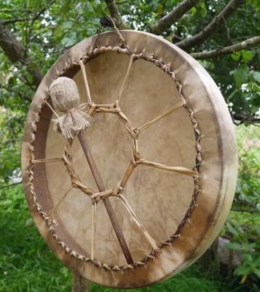 16" inches,(40cm) shaman drum, wooden frame, buffalo hide, rawhide laces, shamanic handmade percussion hand drum, deep soft sound, yoga meditation, medicine healing + beater, mallet
