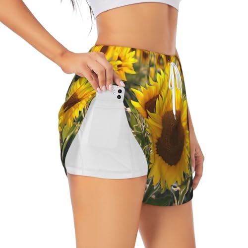 Short de yoga anti-frottement double couche femme avec imprimé floral jaune