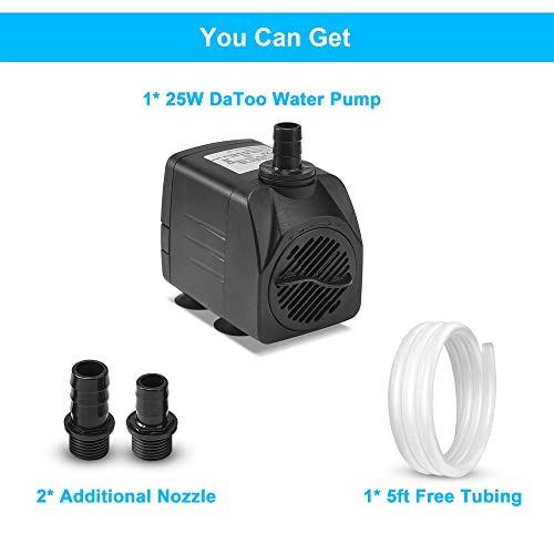 Image of DaToo 400GPH 25W Submersible Water Pump Fountain Pump Ultra Quiet For Aquariums Fish Tank Pond Fountain Statuary Water Feature Hydroponics