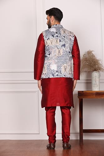 Image of Kurta With Churidar & Multicolor Nehru jacket Set