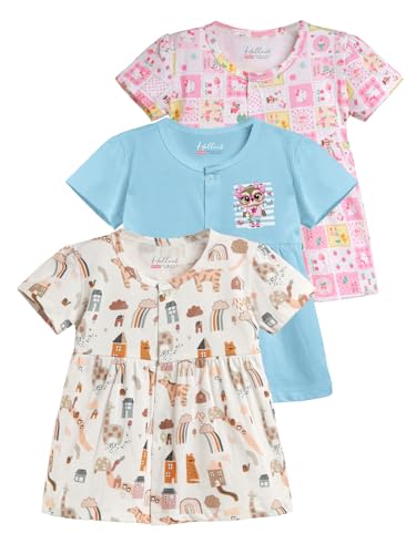 Image of HELLCAT 100% Cotton Baby Frock Dress for Girls - Pack of 3, Soft & Trendy, Short Sleeve