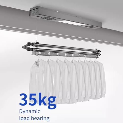 Ceiling Clothes Dryer Aluminium and Steel Electric Clothes Dryer with Remote Control,Ceiling Clothes Drying Rack Single Pole Electric Clothes Hanger Small Invisible Balcony Remote Control Li