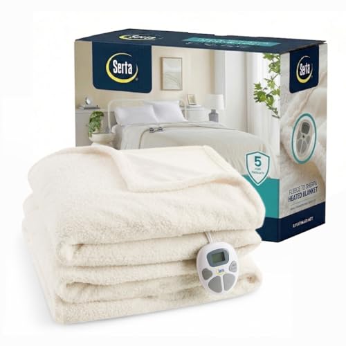 Serta Heated Blanket Electric Queen Size Blanket Soft Warm Fuzzy Heating Blanket Queen for Office Couch 1-12 hr Auto Shut Off Timer 10 Lv Heat Setting ETL Certified Queen 84 x 90 Ivory