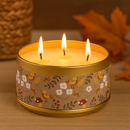 Image of AuraDecor 3-Wick Scented Tin Candle | Premium Gift Set | Hand Poured Soy Blend | Long Lasting | Home Fragrance | Relaxation & Decor (Amber & Sandalwood)