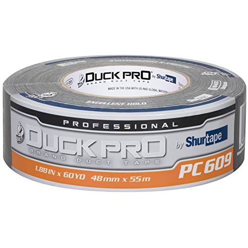 Image of Duck Pro by Shurtape Professional Grade, Co-Extruded Cloth Duct Tape for HVAC, Insulation and Housing Assembly, 48mm x 60yd, 10.0 mil, Black, 1 Roll (105475)