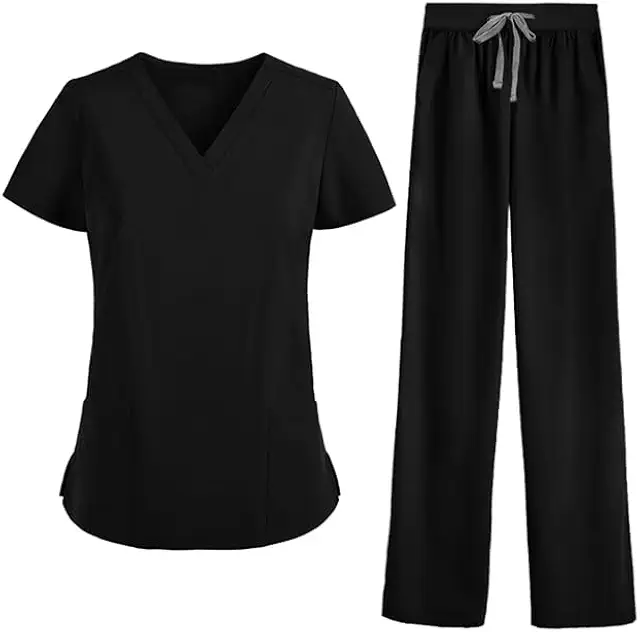 Women's Essential Scrubs Set: Lightweight V-Neck Top & Yoga Waistband Pants