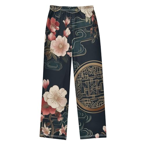 ZZXXB Peony Flowers Cloud Boys Long Pants Soft Trousers Elastic Waist Kids Lounge Bottoms with Pockets S-XL2