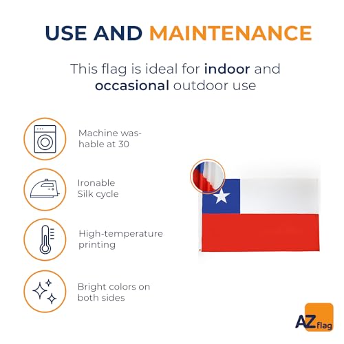 Image of AZ FLAG - Chile Flag - 3x5 Ft - 100D Polyester Chilean Banner with Two Metal Grommets - Fade Resistant - Vivid Colors - 3' x 5' Feet - 150x90 Cm