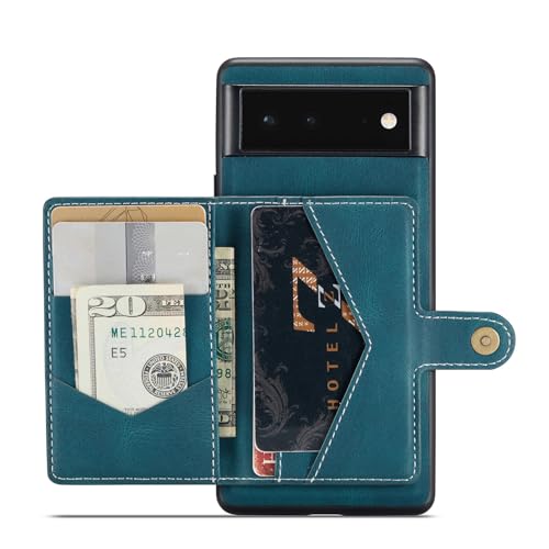 Étui portefeuille Google Pixel 6 avec béquille coque antichoc et porte-carte bleu